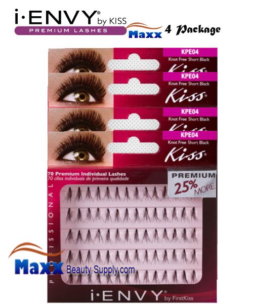 4 Package - Kiss i Envy Individual Eyelashes - KPE04 - Knot Free Short Black